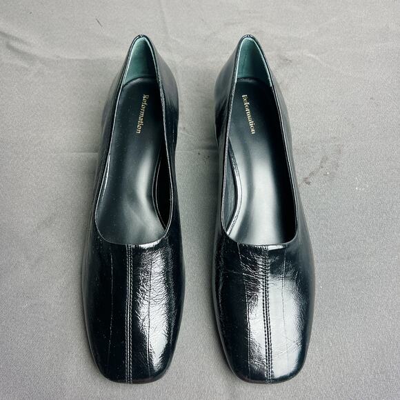 Reformation Inez Black Patent Pump 35mm Heel Size 9.5 - Picture 4 of 7
